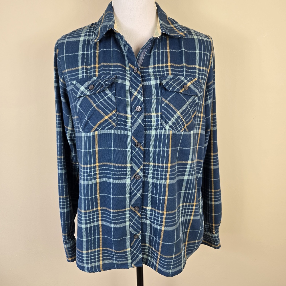 Marmot Shirt Womens Medium Blue Plaid Flannel Button Down Long Sleeve Outdoors
